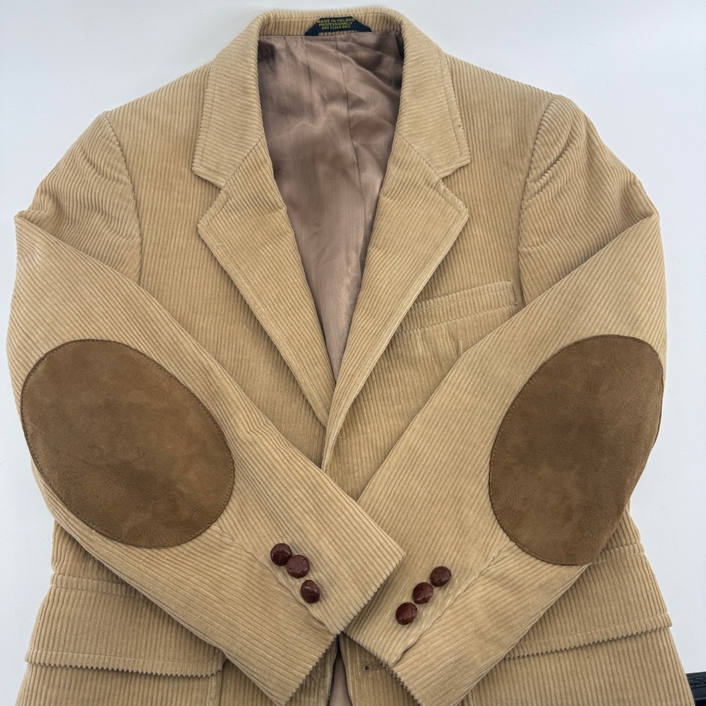 Garrison Park Mens Tan Corduroy Blazer Jacket Elbow Patches Size XS 34 Poland
